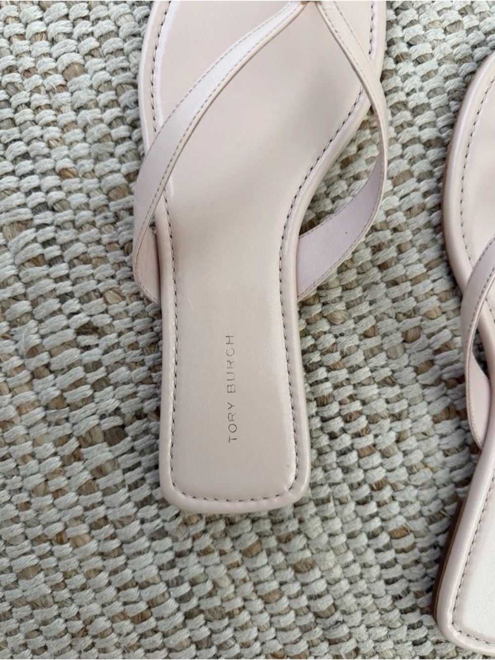 SOLD Tory Burch Blush Leather Thong Sandals with Gold Logo - Picture 3 of 6